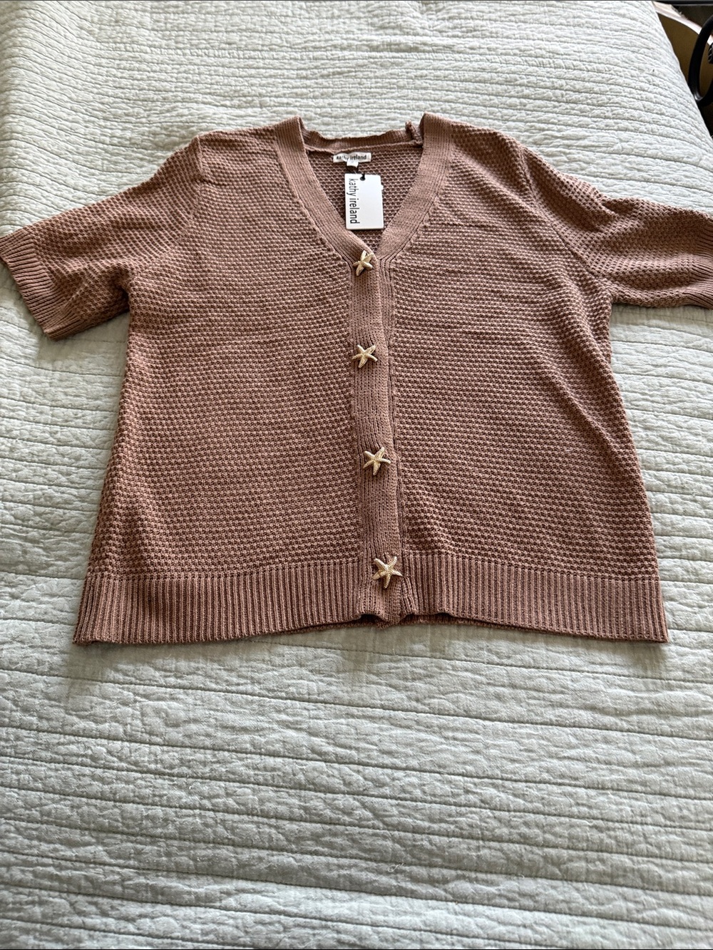 Kathy Ireland BNWT XL Short Sleeve Knit Cardigan Sweater in Dusty Rose